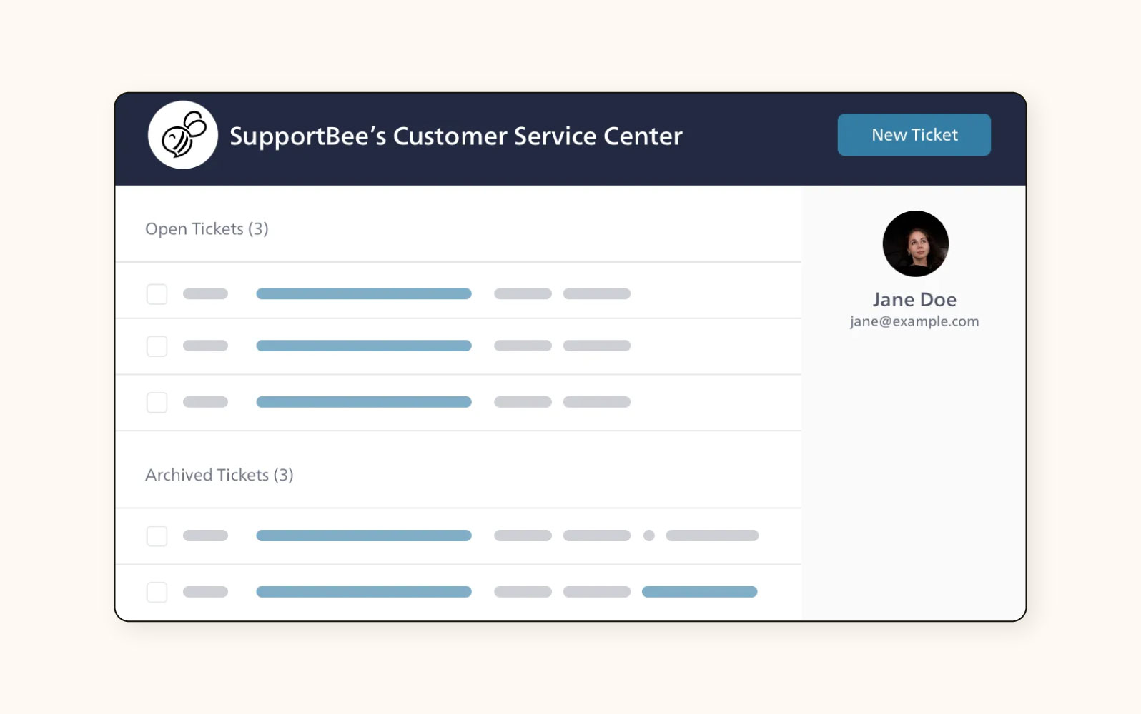 Un mockup de centro de atención al cliente en SupportBee, un software de portal de clientes.