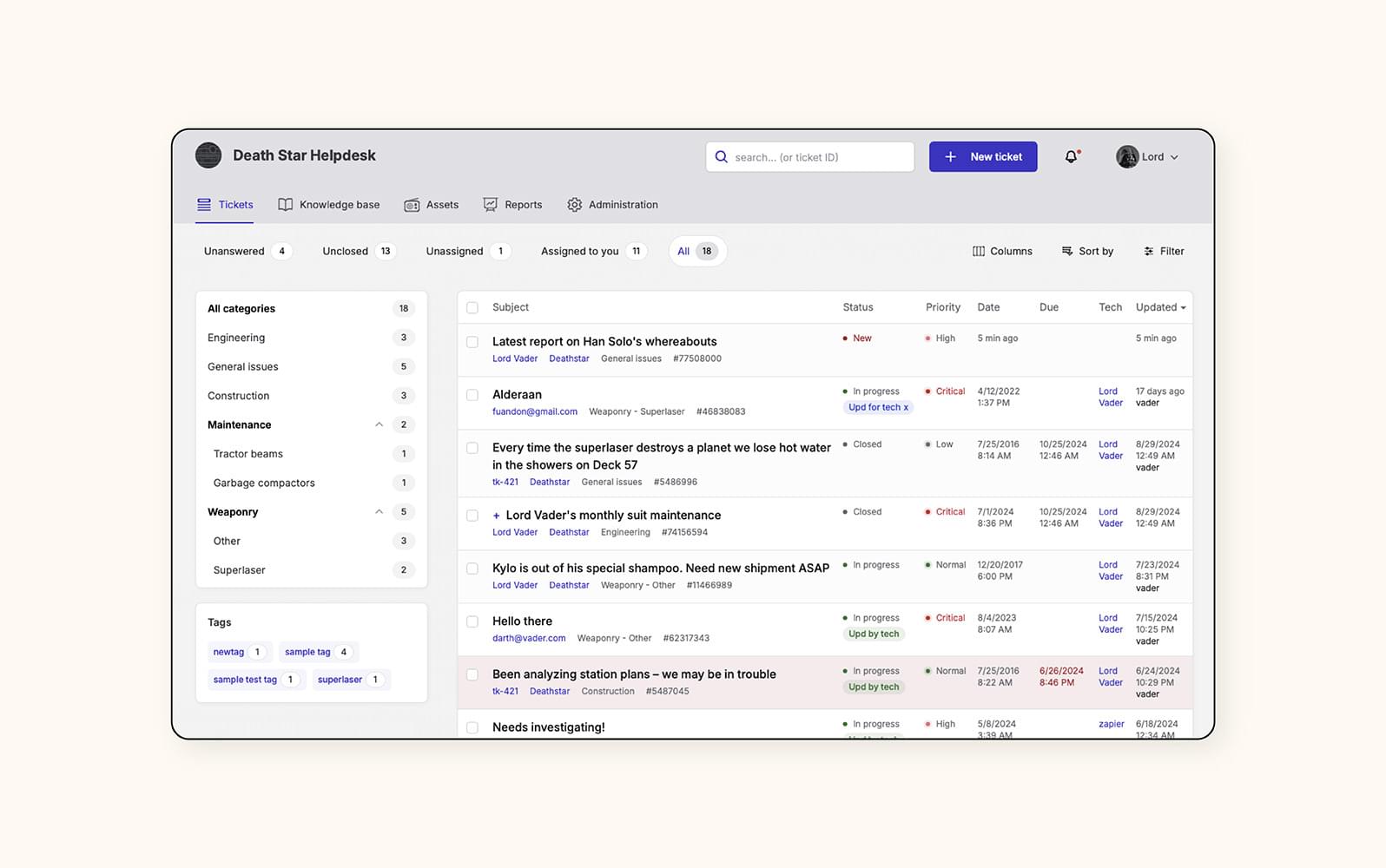 The Jitbit trouble ticketing system interface.