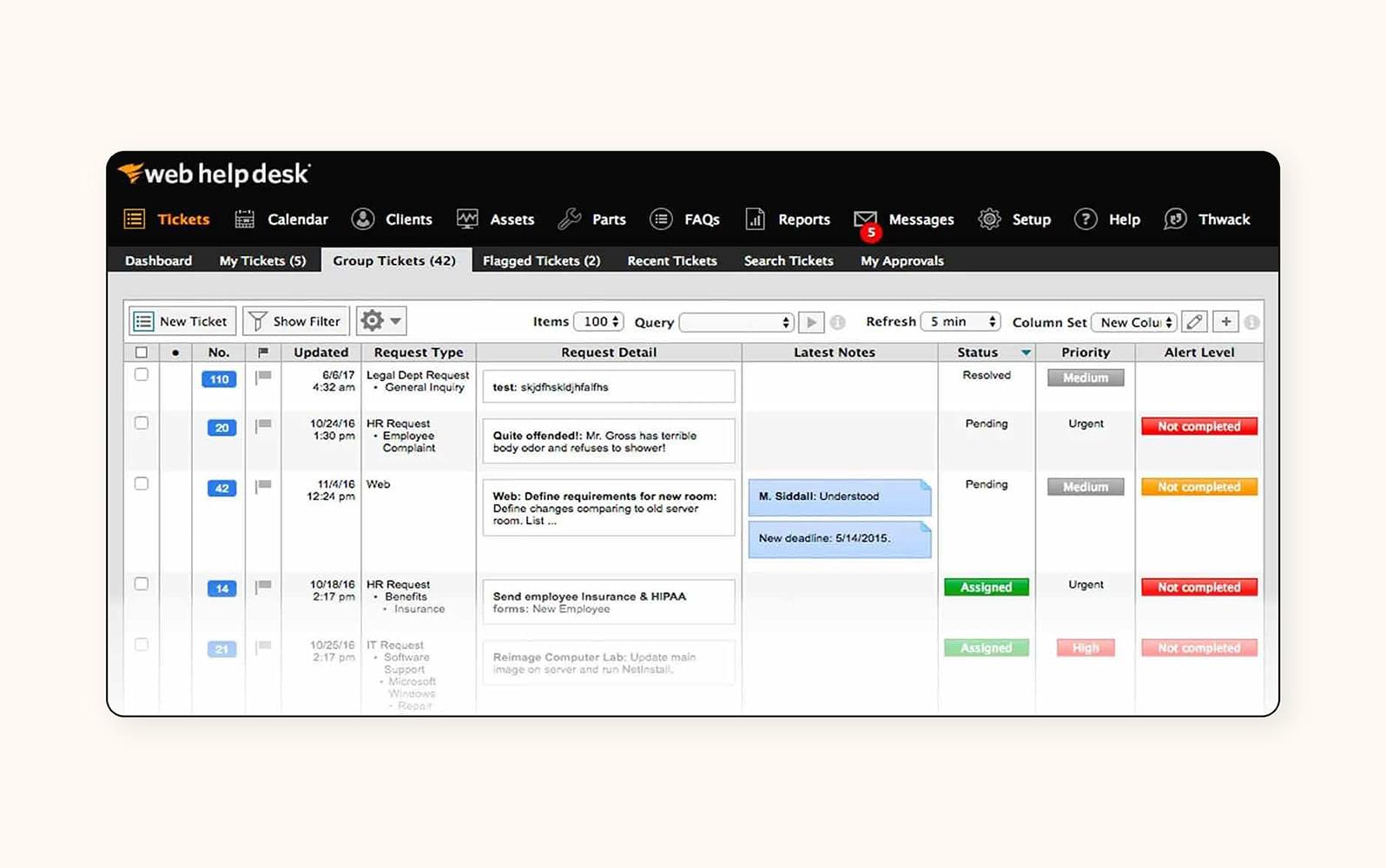 The SolarWinds Web Help Desk ticket management tool.