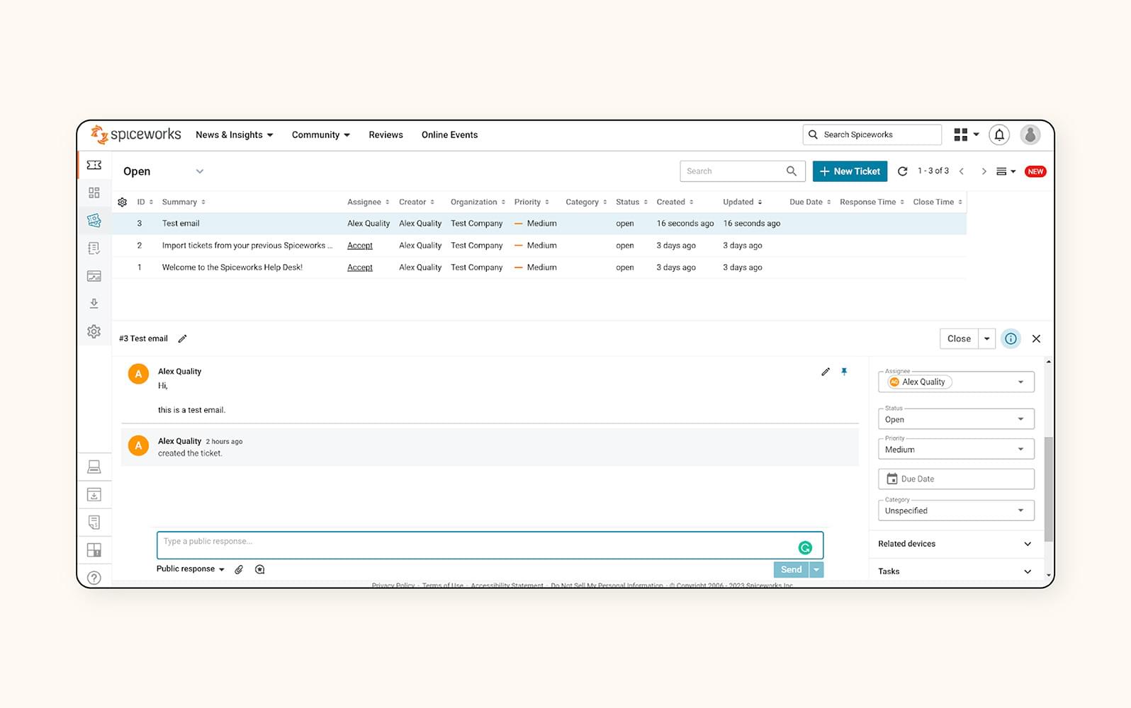The Spiceworks knowledge base tool in its trouble ticketing software.