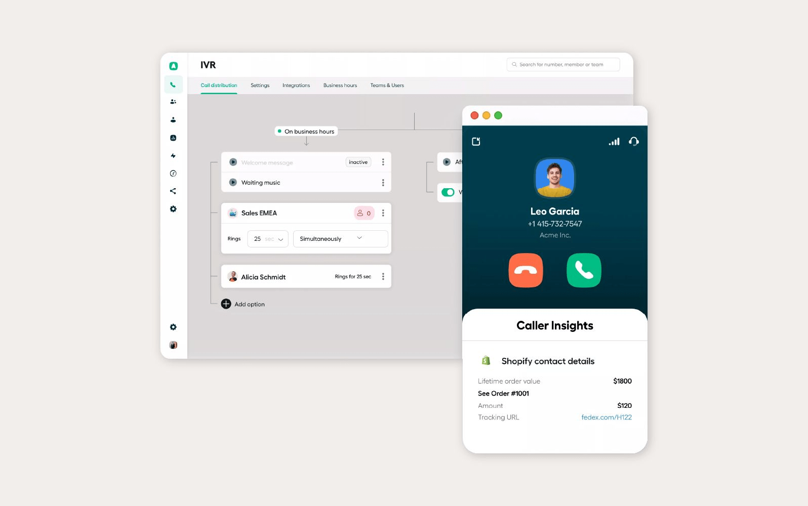 An image displays Aircall’s VoIP platform, one of the best business VoIP providers.