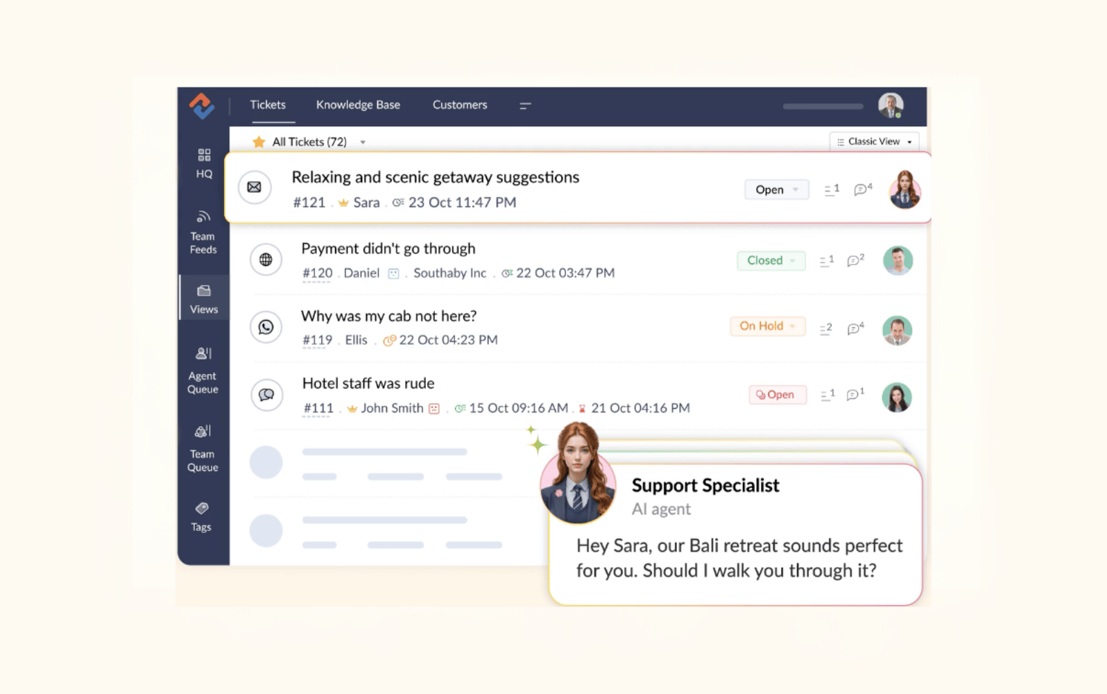 Screenshot of Zoho Desk’s ticketing dashboard.