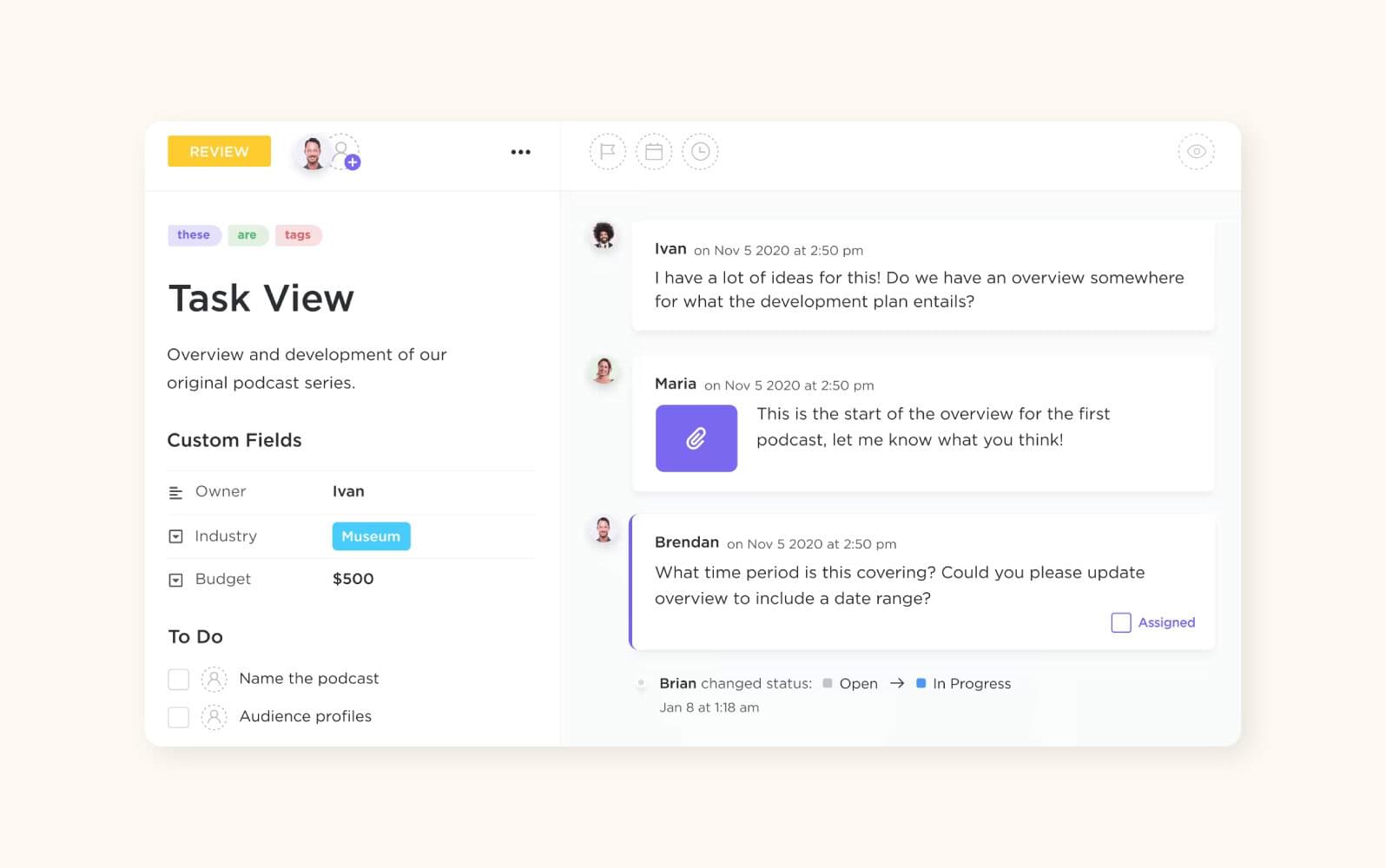 Screenshot of ClickUp dashboard