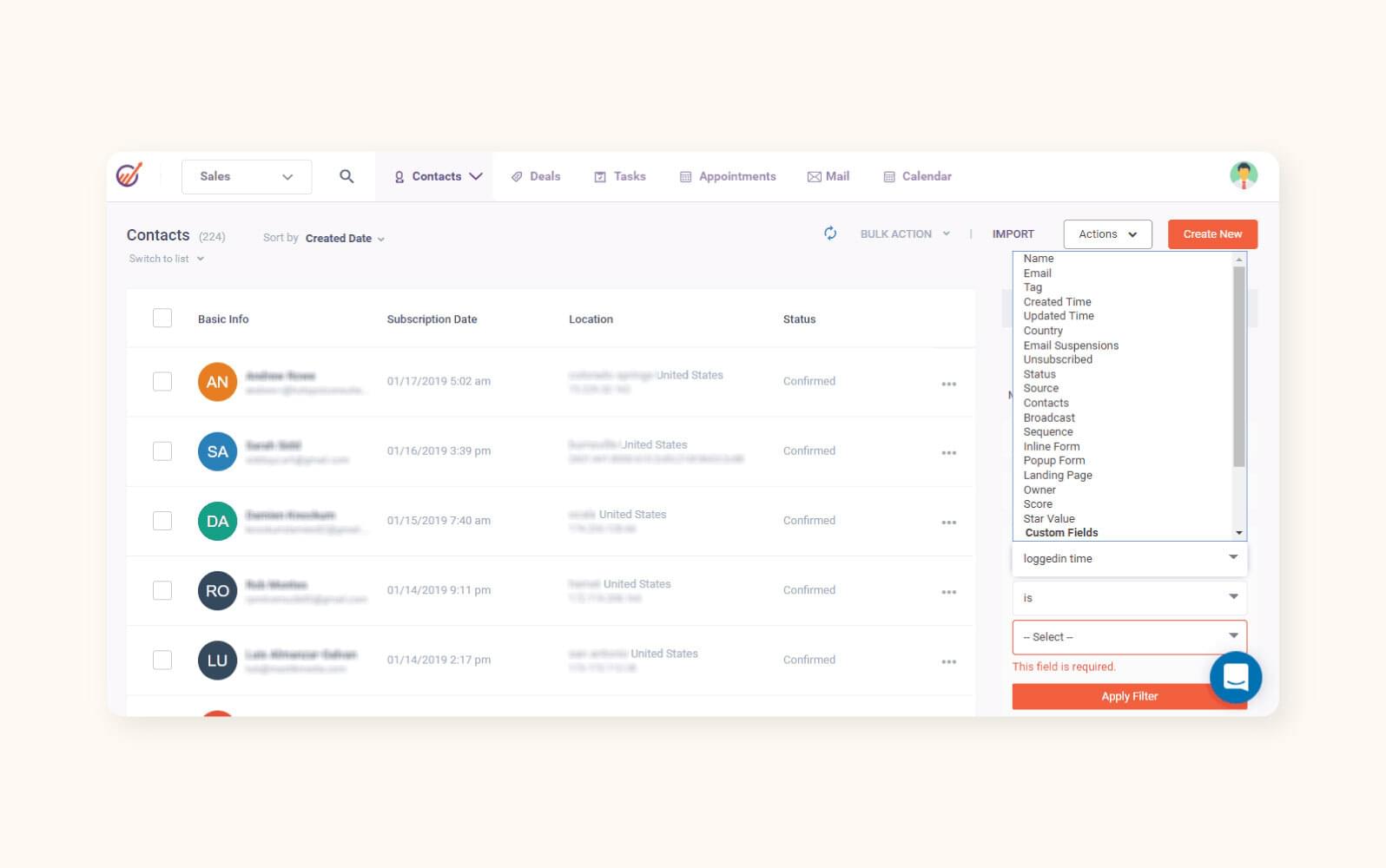 Screenshot of EngageBay dashboard