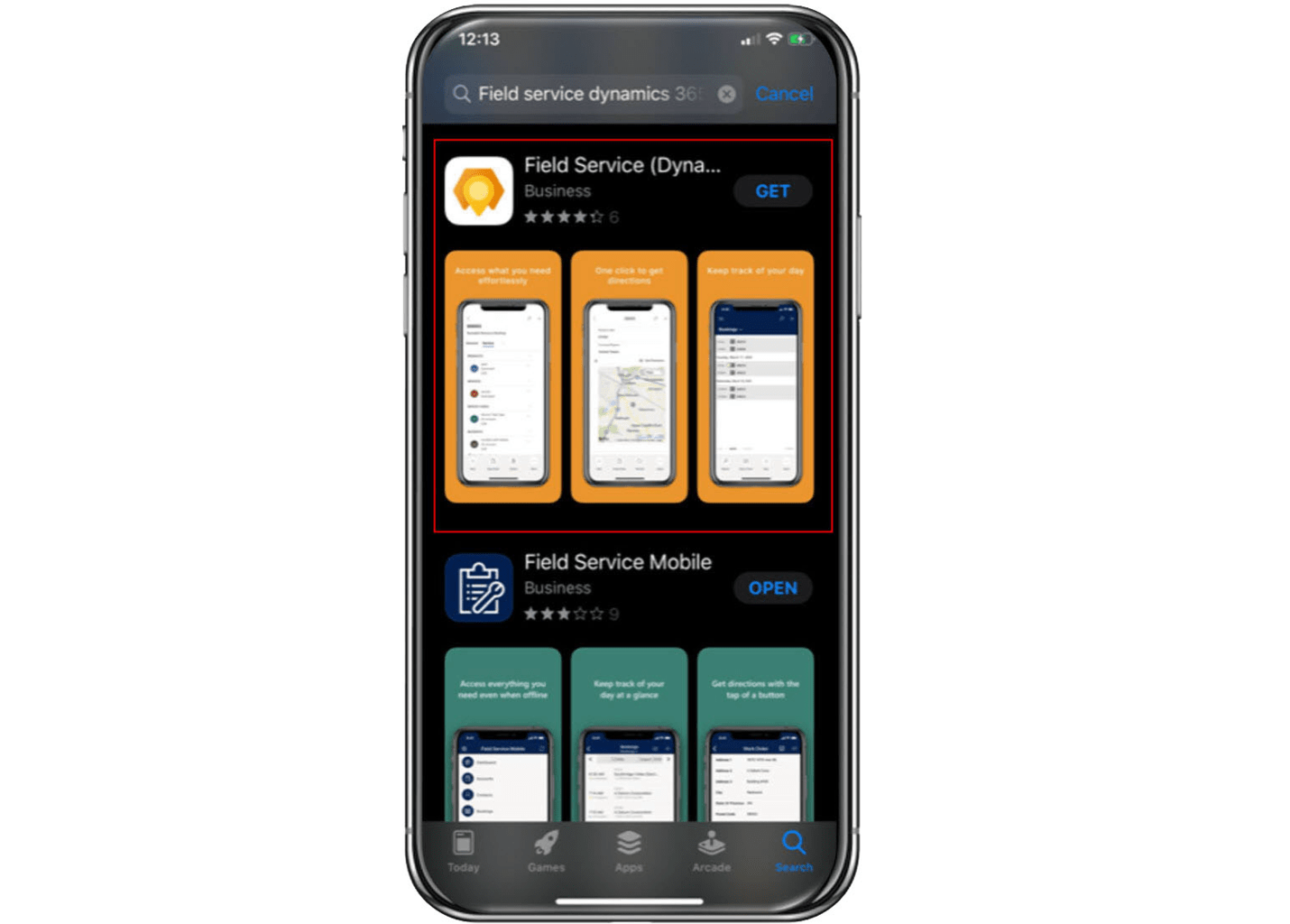 The Field Service dynamics app download shown in an app store.