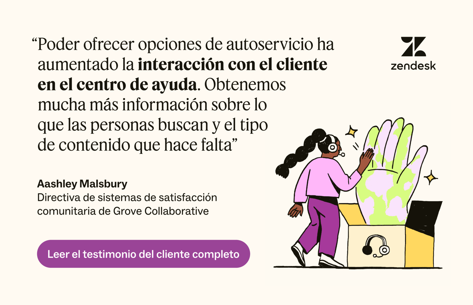 Las “opciones de autoservicio [have] de Zendesk aumentaron la interacción del cliente con nuestro centro de ayuda”, según Lucy Hussey, de Motel Rocks.
