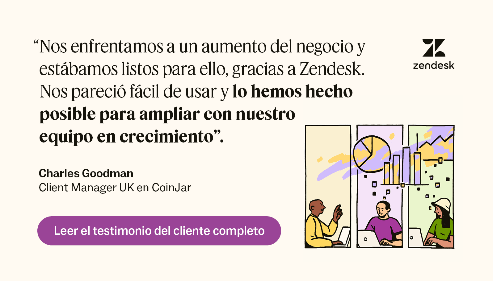 Zendesk era “fácil de usar e hizo posible ampliarse con nuestro creciente equipo”, según Charles Goodman, de CoinJar.