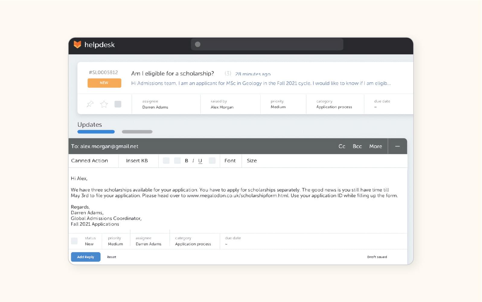 A helpdesk dashboard in HappyFox, an automated ticketing software.
