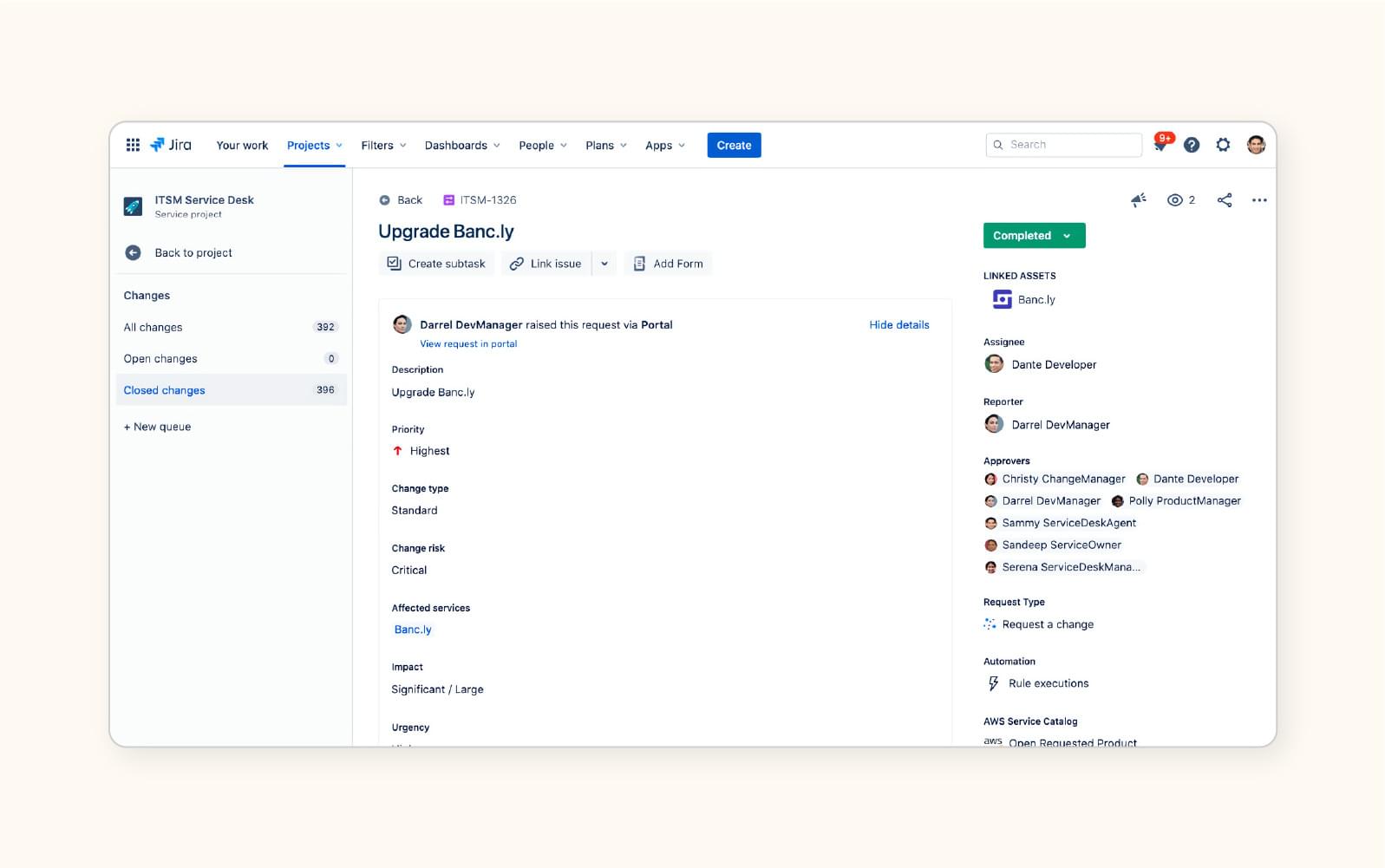 A project dashboard in Jira Service Management, an automated ticketing software.