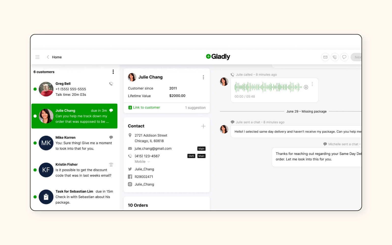 A product image of Gladly social media customer service software.