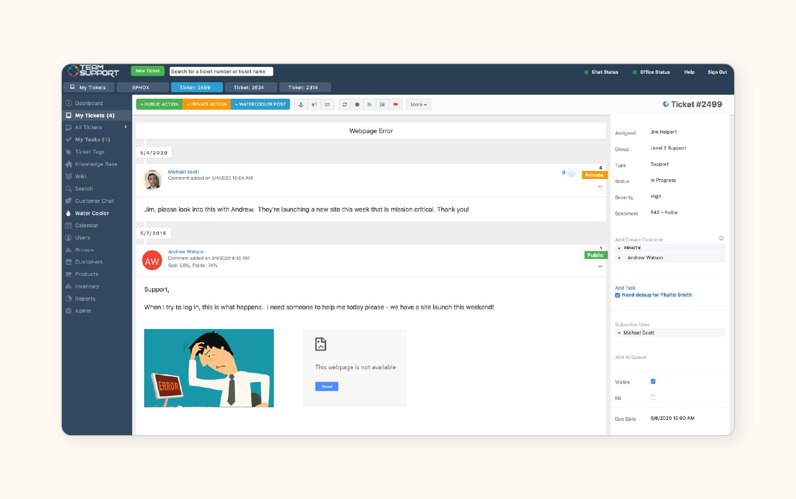 A knowledge base in TeamSupport, an automated ticketing software.