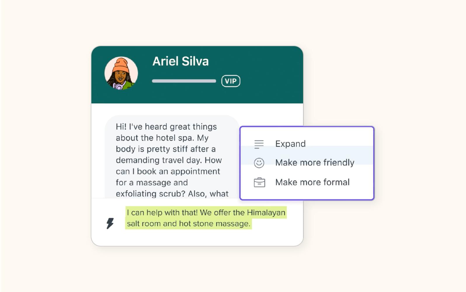 An AI copilot in Zendesk, an automated ticketing software.